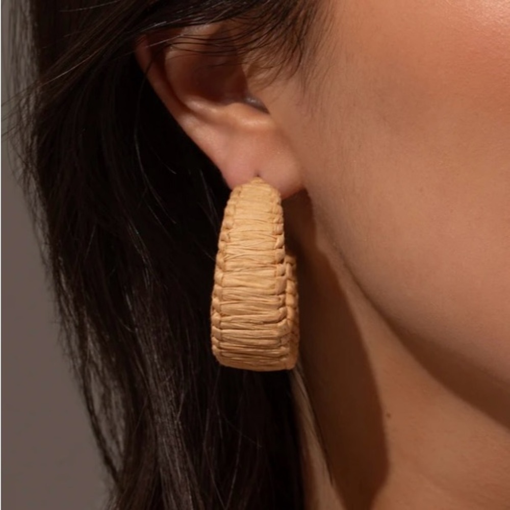 NEW Uncommon James Nude Raffia Woven Hoop Earrings